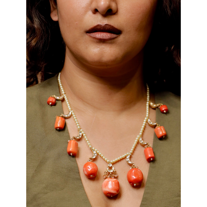 Coral Moon Polki Necklace